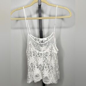 Millau LF Women White Floral Embroidered Lace Tank Top